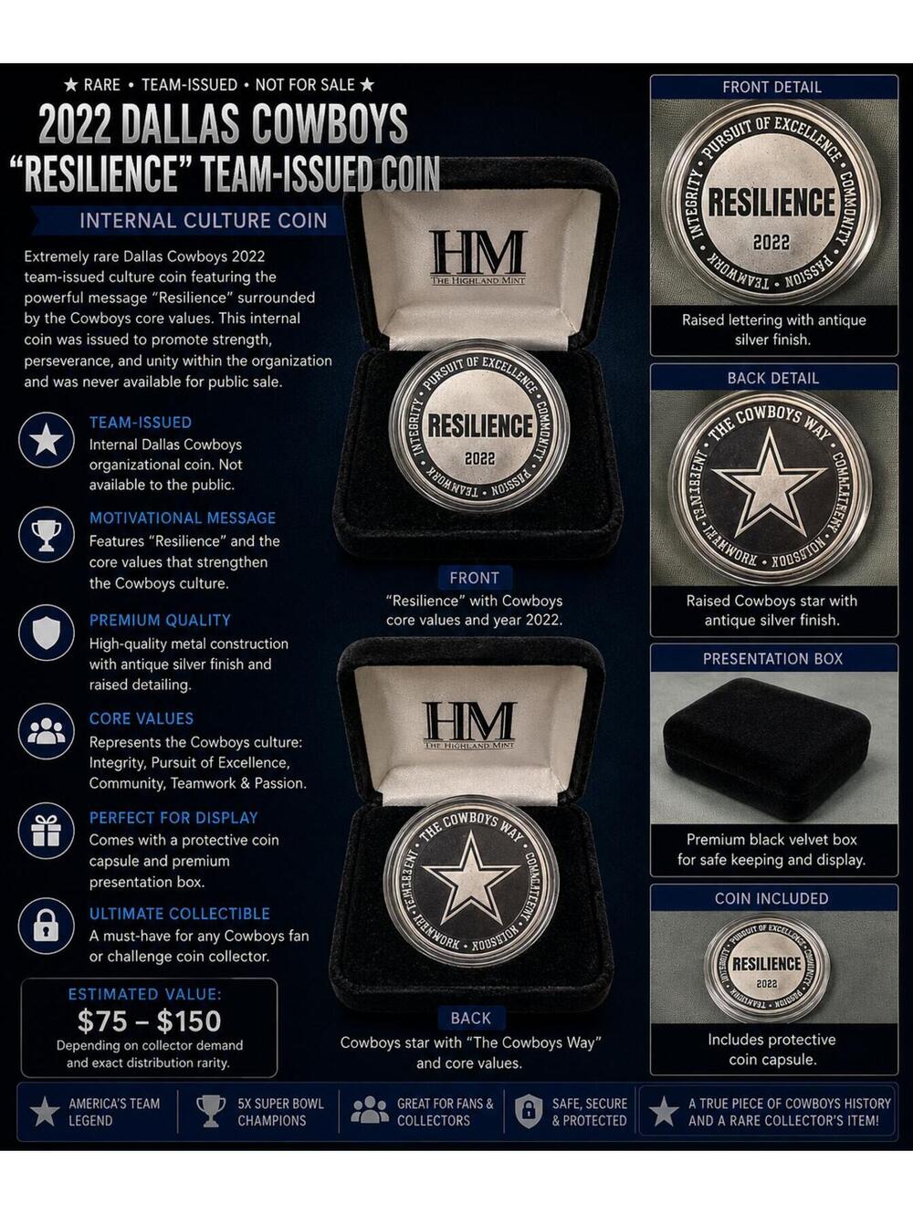 Rare Dallas Cowboys 2022 “Resilience” Team-Issued Coin